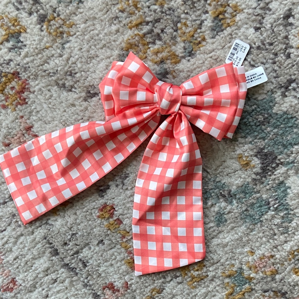Anthropologie Orange and White Checkered Hair Bow
